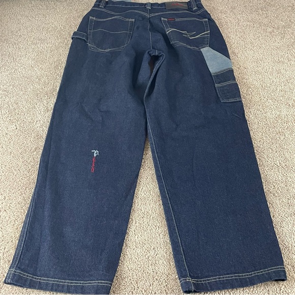 Vintage FUBU Jeans Mens 36x34 Dark Wash Y2K Baggy Skater Wide Leg Hip Hop R1 - Picture 1 of 13